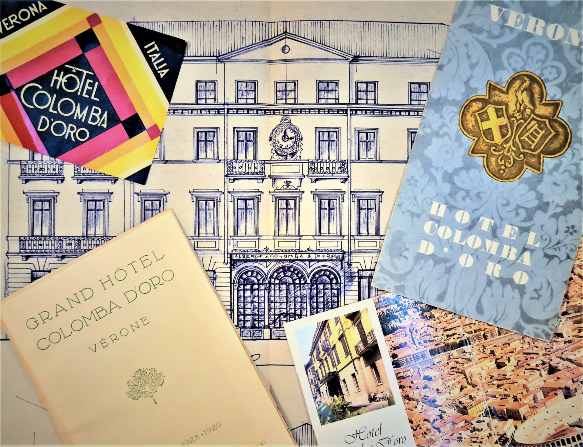 Stampe storica di Verona e dell'Hotel Colomba d'Oro